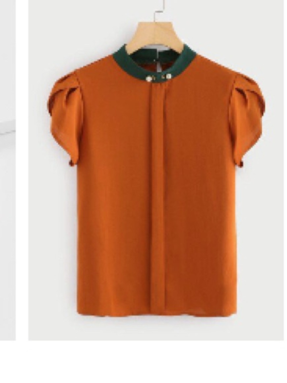Dark Orange Cap Sleeved Blouse with Unique Collar Detail - Size M